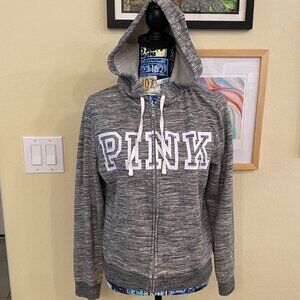 PINK Victoria's Secret Heather Grey Hoodie, Zip front, Front Pouch, SZ M | NWOT